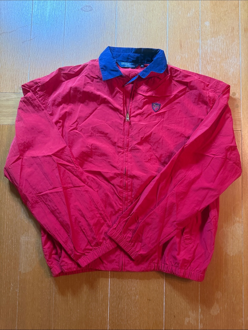 Men’s Vintage Polo by Ralph Lauren Red Nylon Windbreaker with Navy Collar